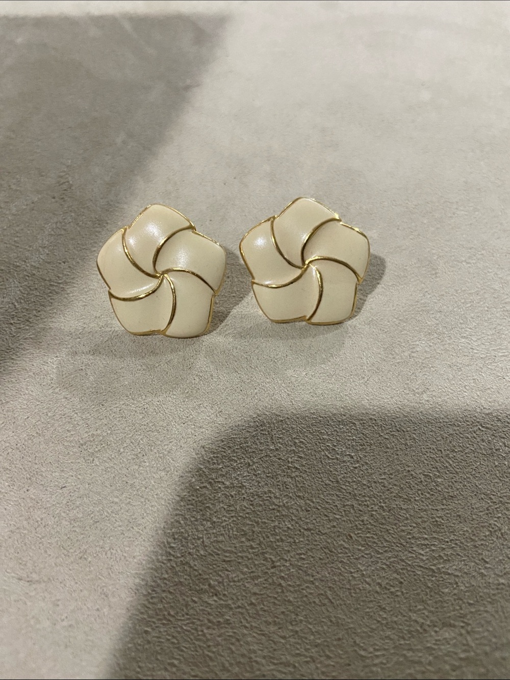 Napier Cream Enamel Floral Swirl Stud Earrings with Gold Trim